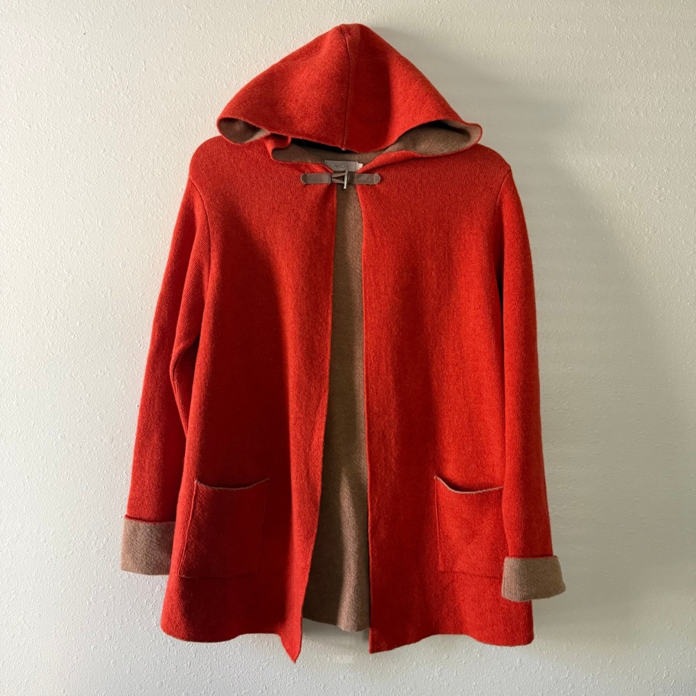 A.ida Orange Wool Blend Hooded Toggle Cardigan Sweater Made in Italy L